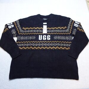 UGG Kaelan Uggisle Sweater Men Size M Black Fair Isle Knit Wool Blend 1171483
